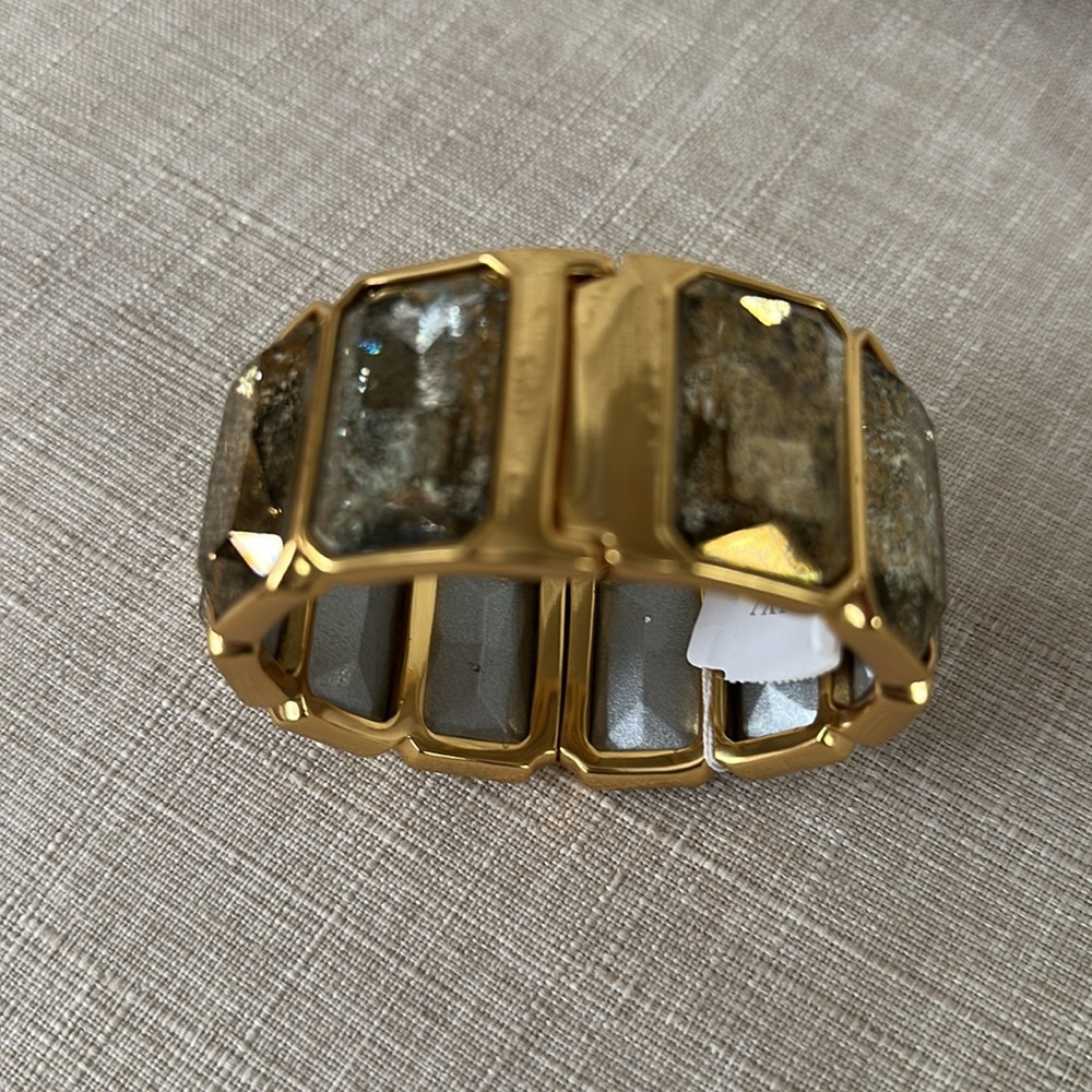 NWT | J Crew Hinged Rectangle Stone Bracelet in Burnished Gold - Picture 7 of 14